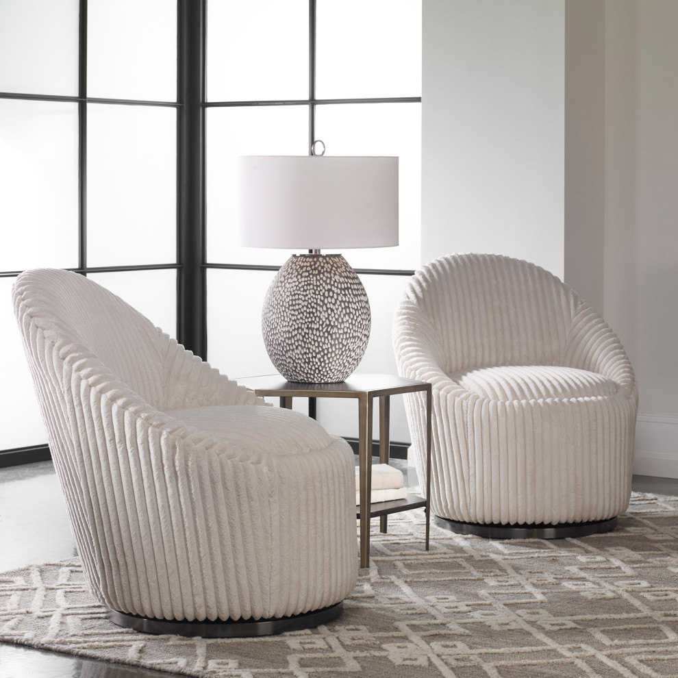 Uttermost Crue White Swivel Chair   Contemporary   Armchairs And Accent Chairs   by HedgeApple  Houzz