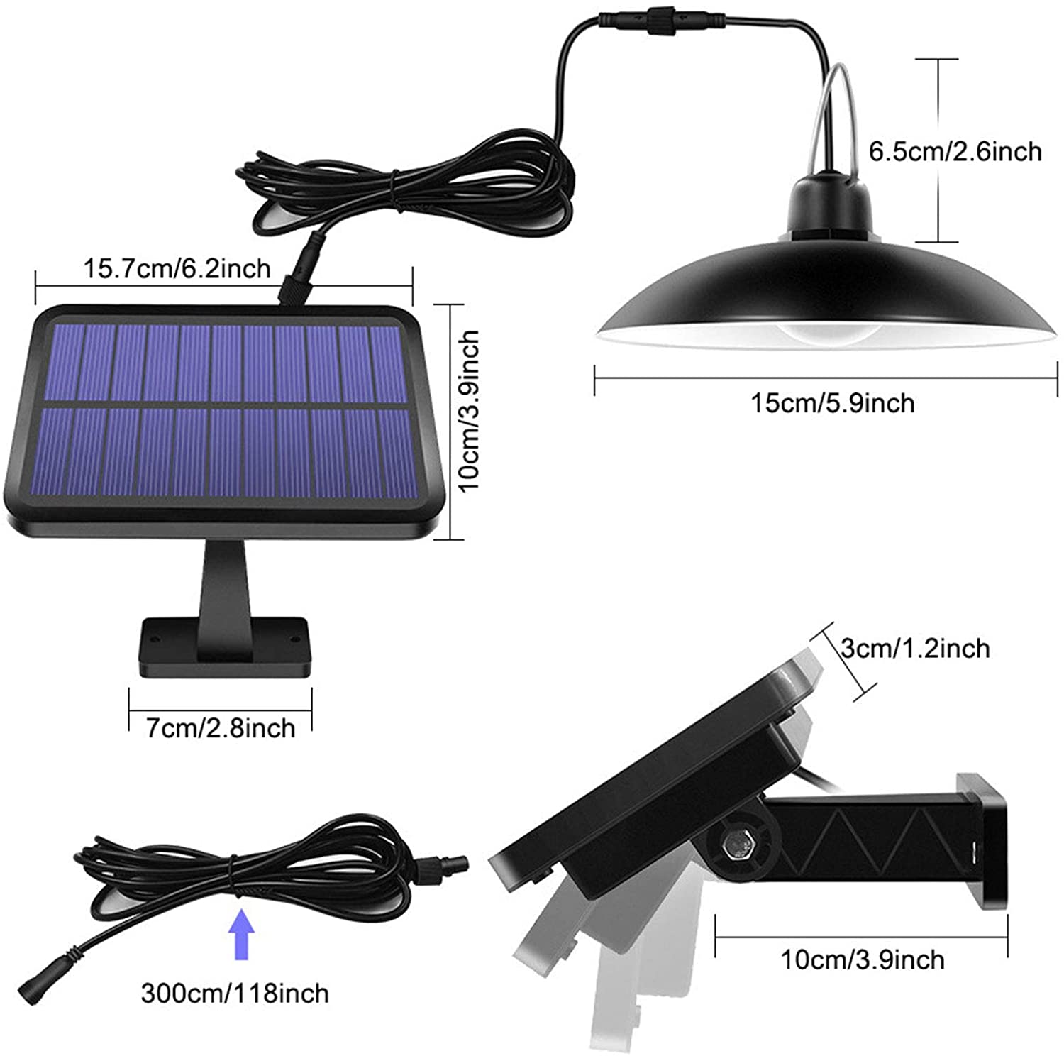 Oukaning Solar Pendant Light with Remote Control Height Adjustable Waterproof Wall Mount Solar Lamp Indoor/Outdoor