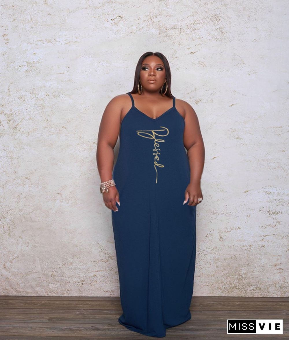 Plus Size Sleeveless V-Neck Loose Maxi Dress