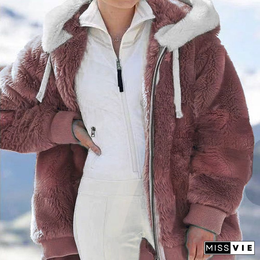 plus size women clothing,New Winter Women's Jacket Hooded Warm Plush Loose Jacket for Women Patchwork Winter Outerwear Faux Fur Zipper Ladies Parka Coat casacos de inverno feminino