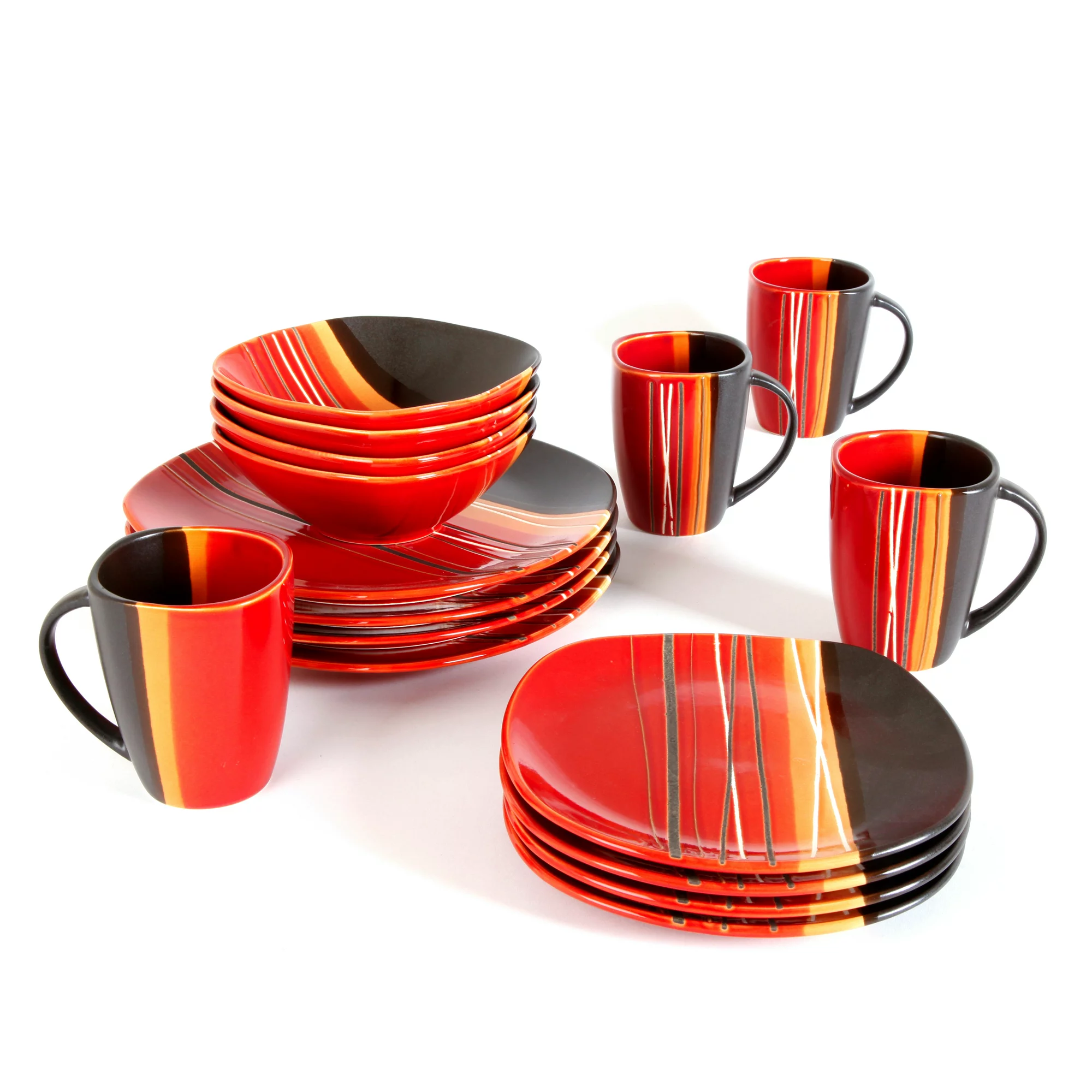 Better Homes and Gardens Bazaar Dinnerware， Red， Set of 16