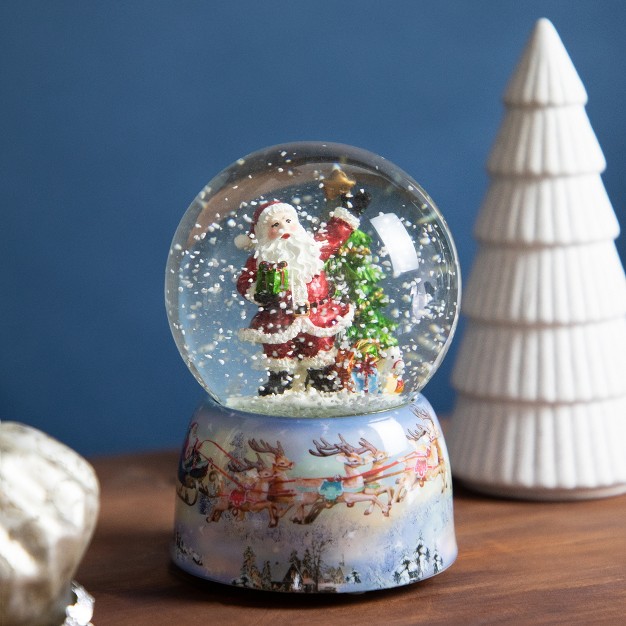 Waving Santa Claus With Christmas Tree Musical Snow Globe