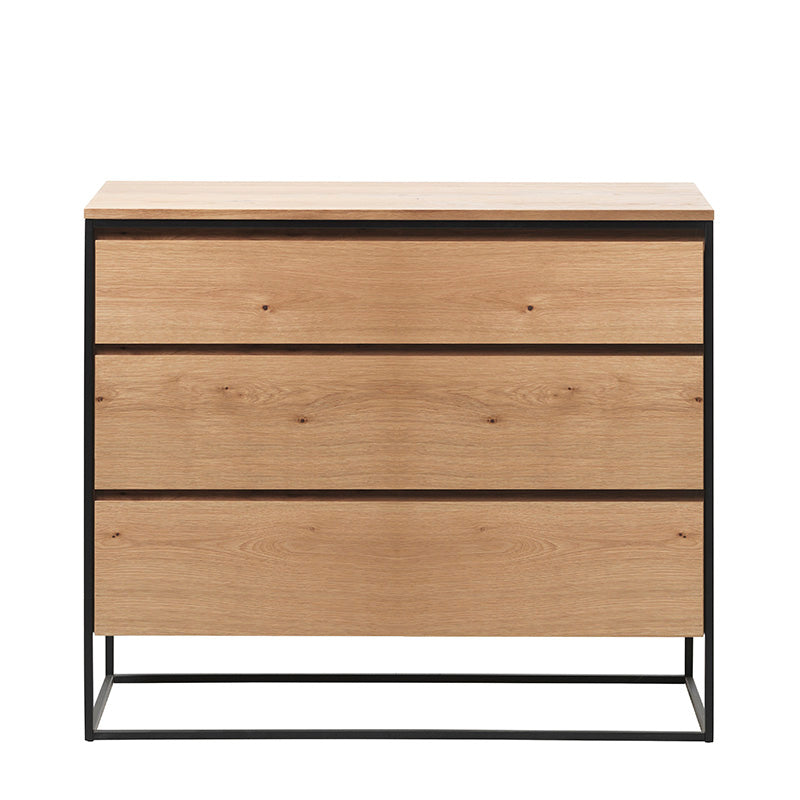 RIVOLI Chest of 3 Drawers - Natural Oak / Black