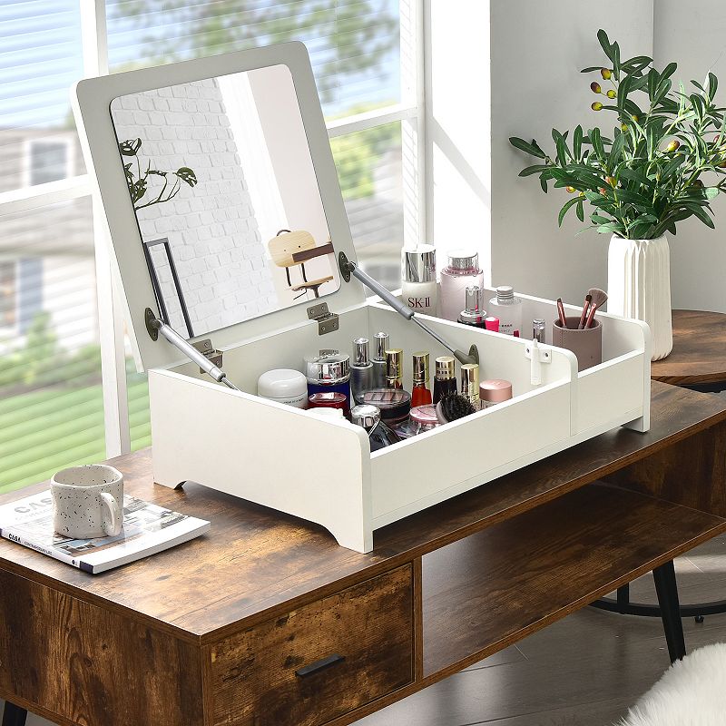 Compact Bay Window Makeup Dressing Table with Flip-Top Mirror