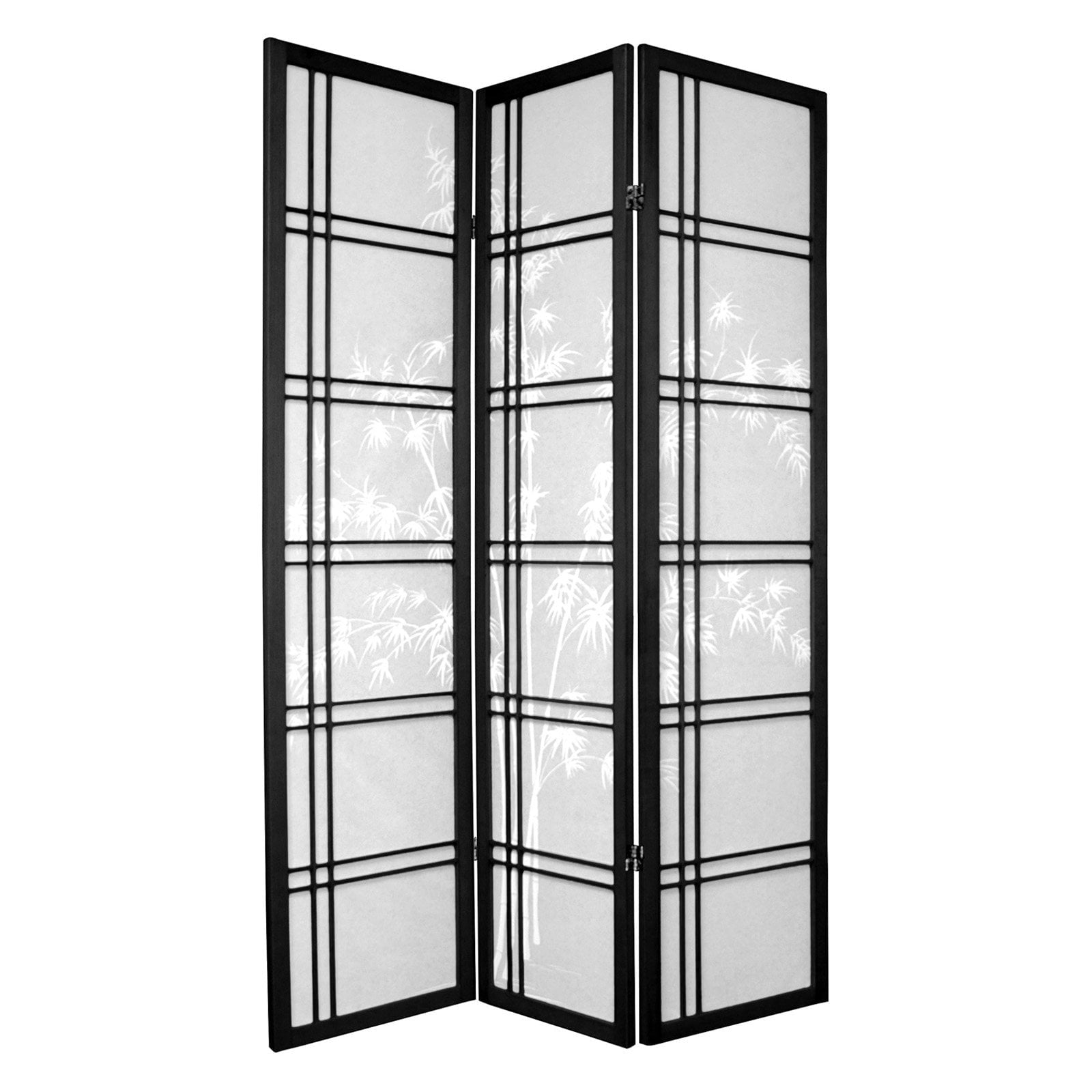 Oriental Furniture 6 ft. Tall Bamboo Tree Shoji Screen - Black - 3 Panel