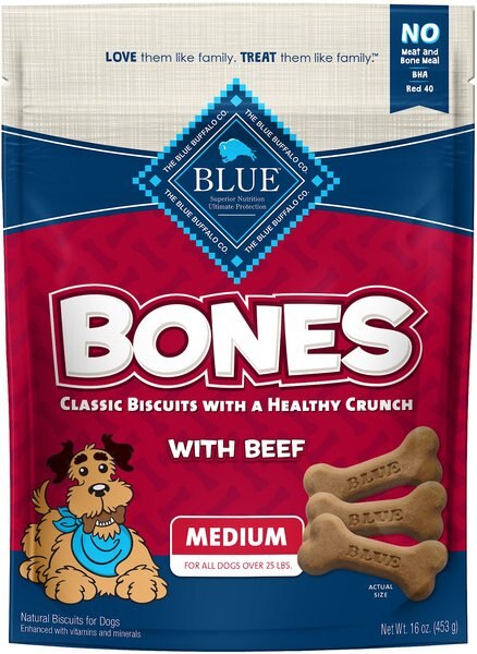 Blue Buffalo Bones Classic Biscuits Beef Dog Treats， 16-oz bag， Medium