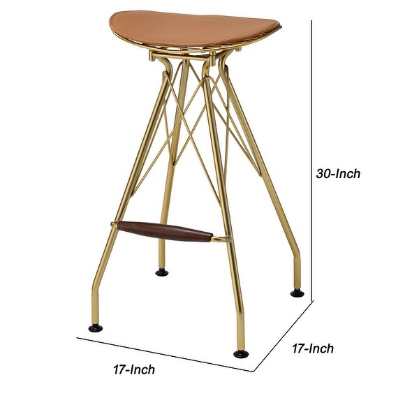 Metal Backless Barstool with Flared legs and Braces Support， Set of 2， Gold