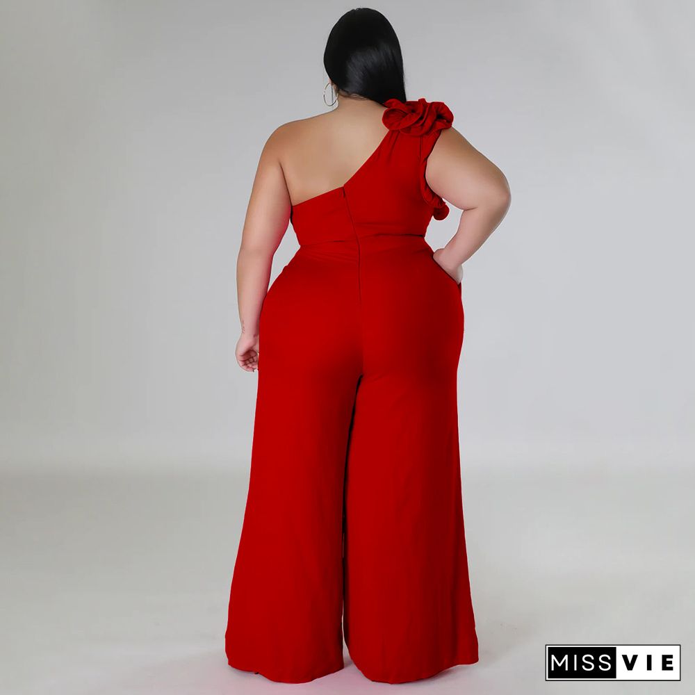 Fashion Solid Color Single Shoulder Large Size Jumpsuit