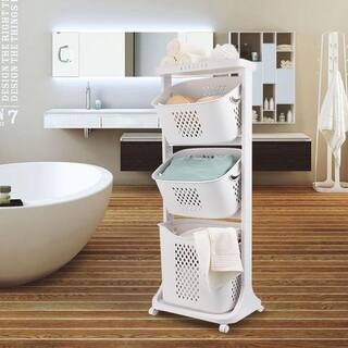 YIYIBYUS 3-Layer Moveable Laundry Basket Bathroom Multi-layer Clothes Storage Basket with Wheels HG-MLCR-5837