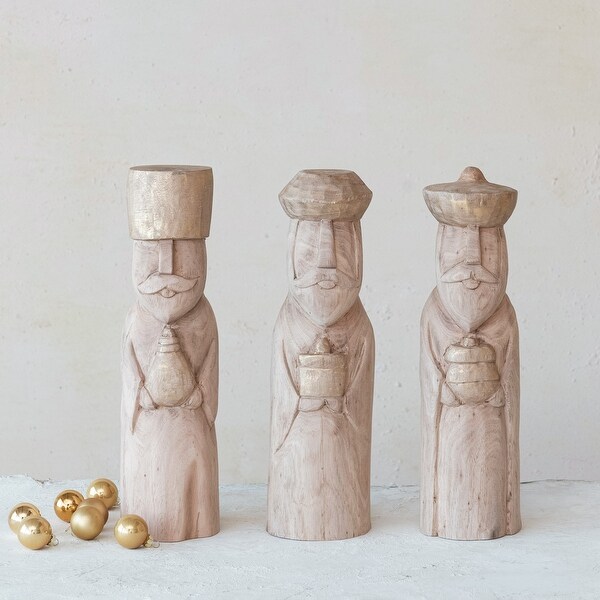 HandCarved Mango Wood Wise Men Sculpture，Set of 3