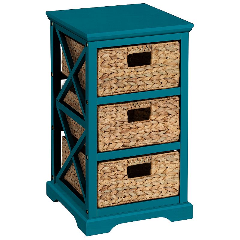 Hampton Meadows 3 Tier X-Side End Storage Cabinet with 3 Wicker Baskets