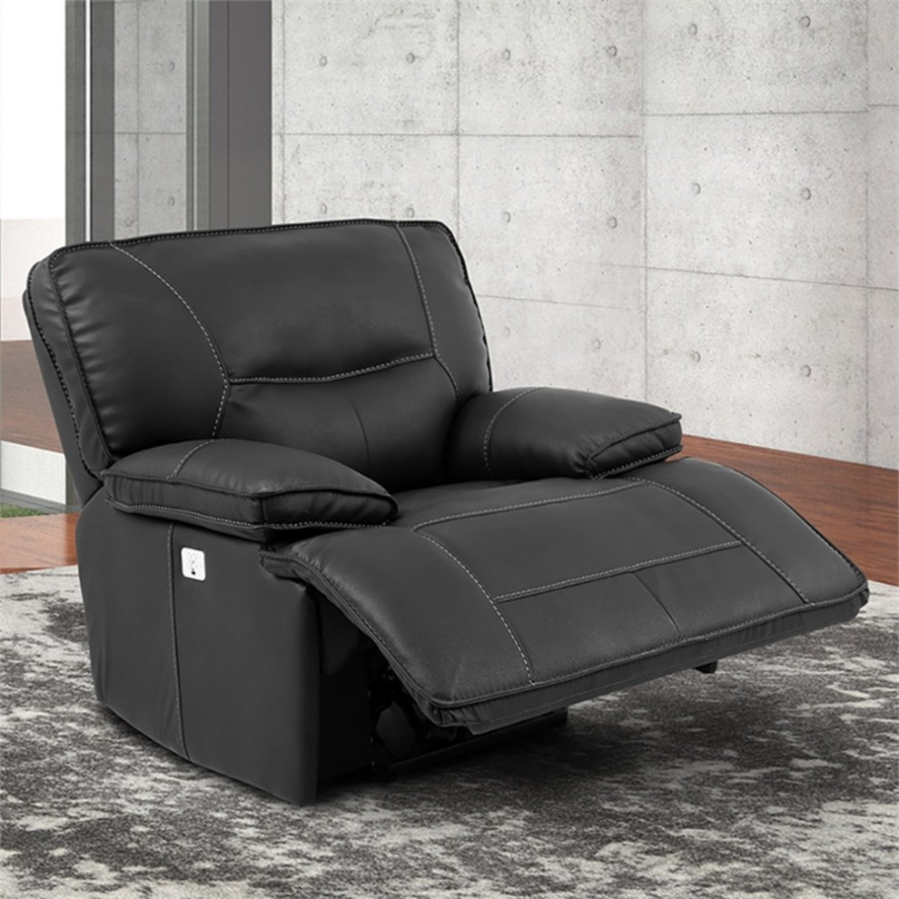 Bowery Hill Contemporary Fabric Power Recliner in Black Finish   Transitional   Recliner Chairs   by Homesquare  Houzz