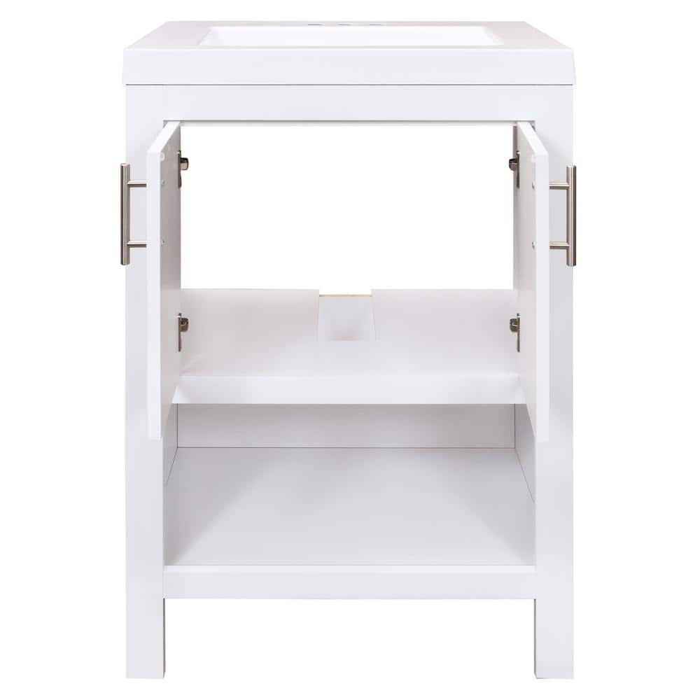 Glacier Bay Spa 245 in W x 188 in D x 355 in H Single Sink Bath Vanity in White with White Cultured Marble Top and Mirror