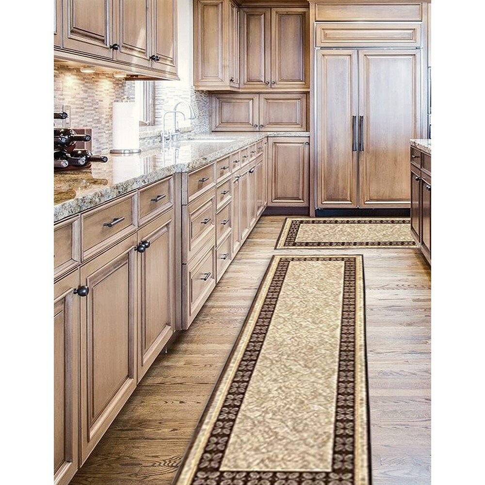 Gloria Non Slip 2 pieces Framed Design Kitchen Rug Set Kitchen Mat and Runner Doormat Non Skid Carpet  20\