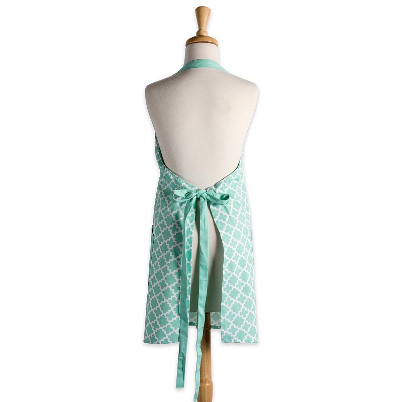 37.5 Aqua Green and White Lattice Print Chef's Apron with 2 Pockets