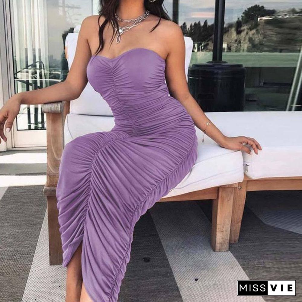 Summer Beach Midi Dress Women Slim Elegant Party Dress Ladies Sexy Strapless Backless Dresses Bodycon Tight Dress Female