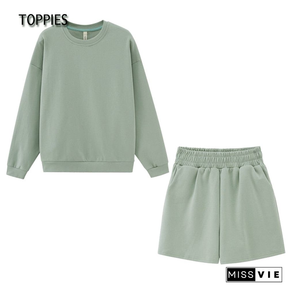 Toppies Autumn Shorts Set Women Tracksuits Oversize Sweatshirts High Waist Shorts Female Two Piece Set