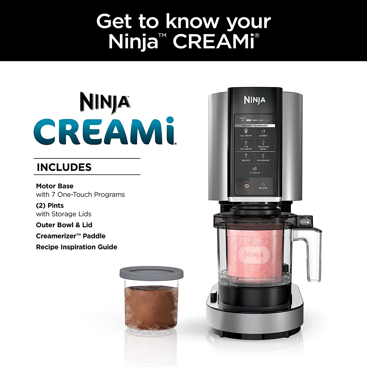 Restored Ninja NC301 CREAMi， Ice Cream， Gelato， Milkshake， Sorbet， and Smoothie Bowl Maker， 7 OneTouch Programs， Silver (Refurbished)