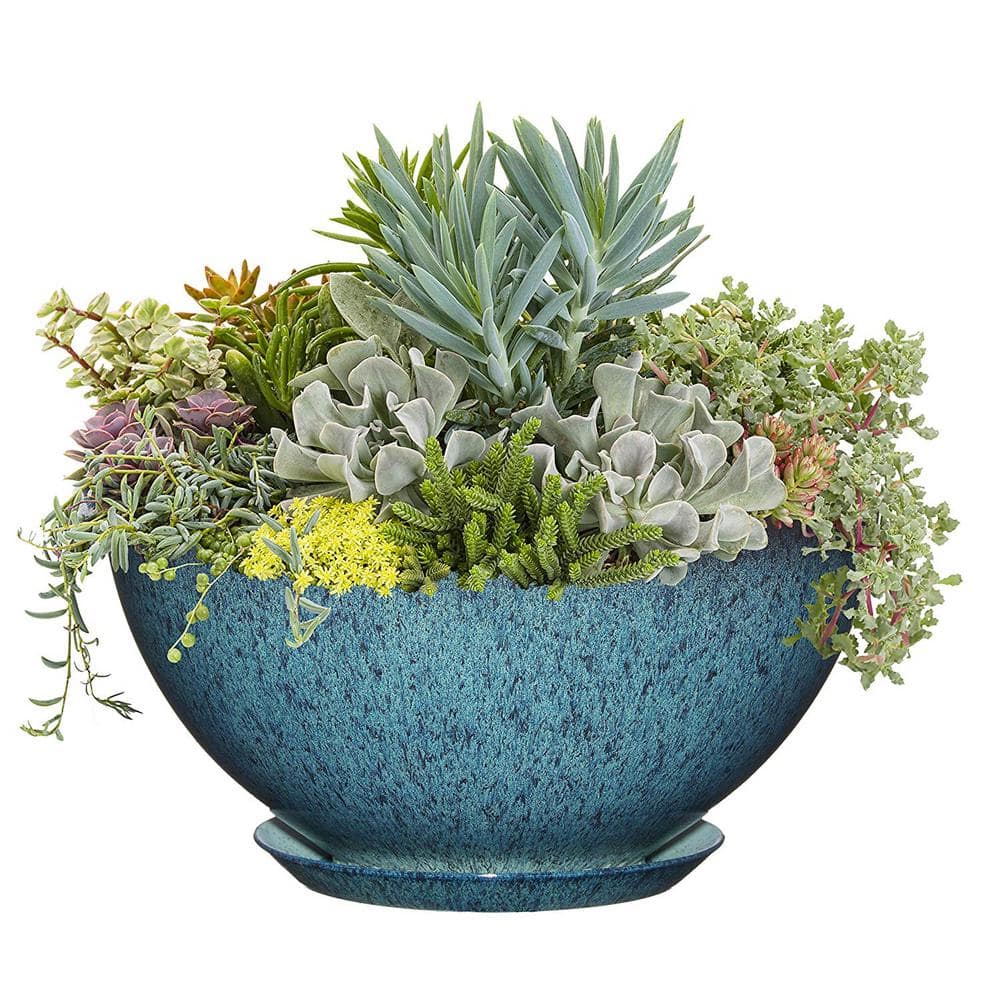 Classic Home and Garden 10 in. Indigo Speckle Rosie Bowl Resin Planter 9010D-375R