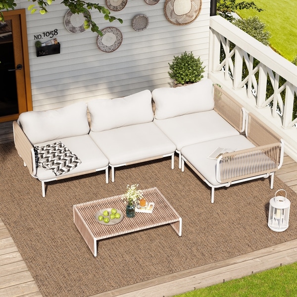 Outdoor 4 Seater Chat Set with Cushions，Customizable Set by Combining Multiple Chairs