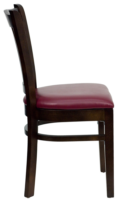 HERCULES Vertical Slat Back Walnut Wood Restaurant Chair   Burgundy Vinyl Seat   Transitional   Dining Chairs   by Global Discount Store LLC  Houzz