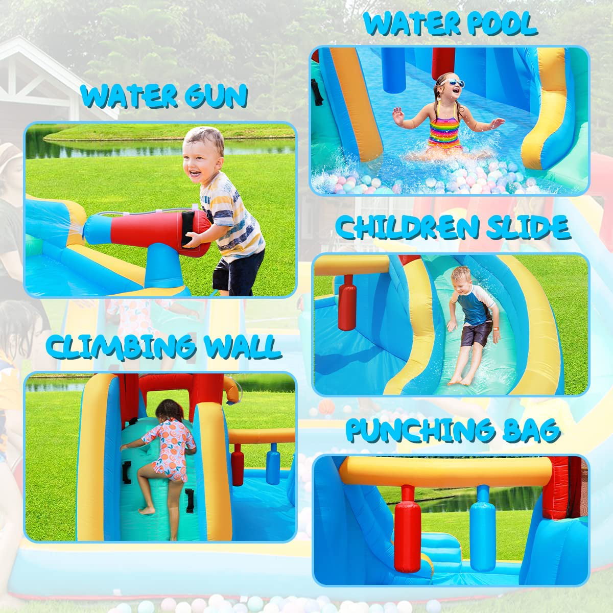 Inflatable Bounce House,Bouncy House with Slide and 750W Air Blower, Kids Bouncy Castle for Outdoor Backyard