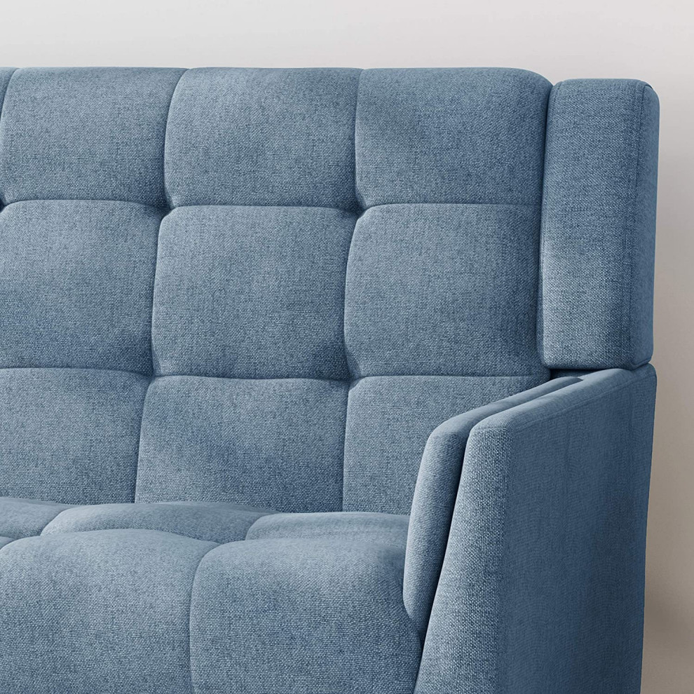 Mid Century Modern Loveseat  Unique Geometric Shape With Deep Tufting  Blue   Midcentury   Loveseats   by Decor Love  Houzz