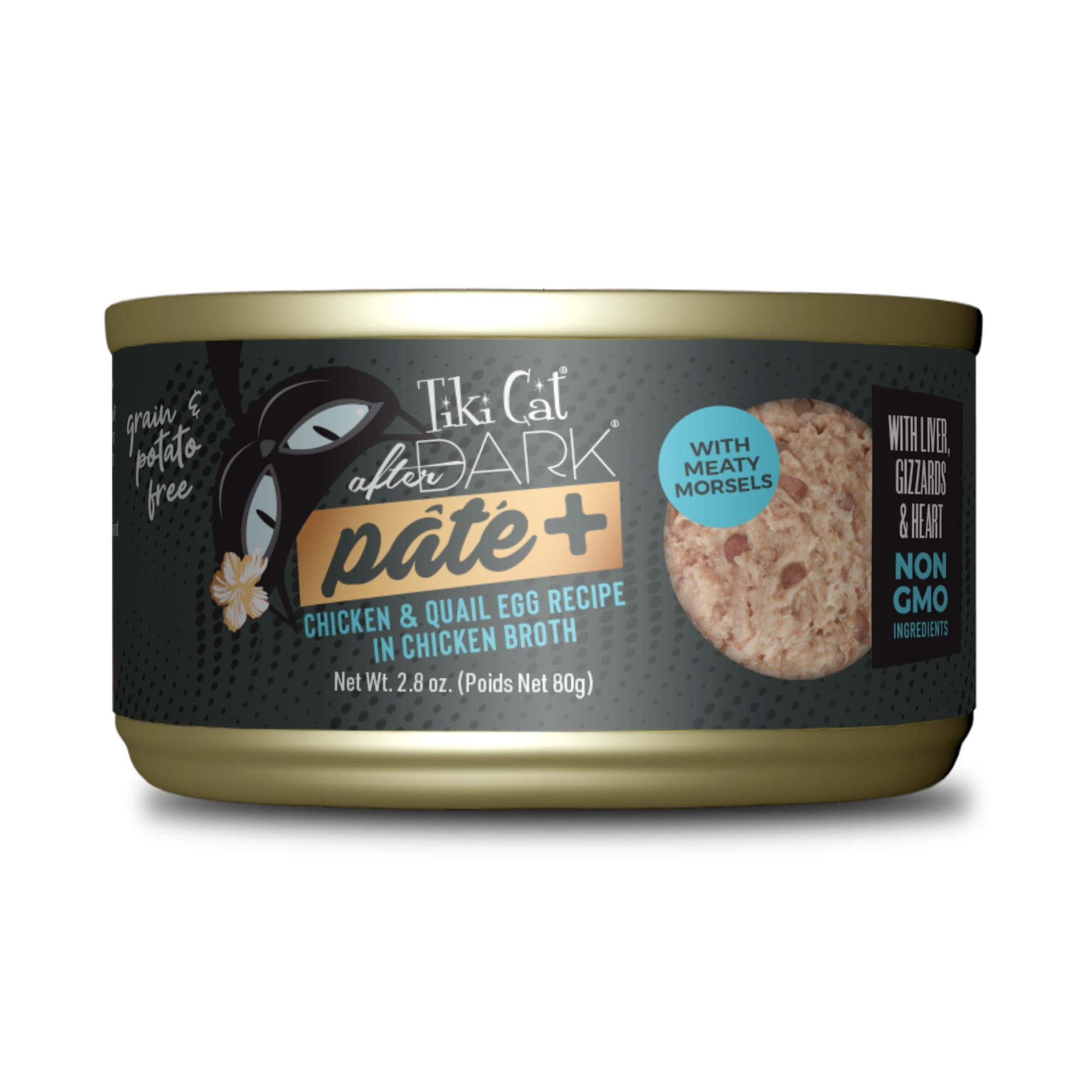 Tiki Cat After Dark Pate+ Chicken  Quail Egg Wet Food for Cats， 2.8 oz.， Case of 12