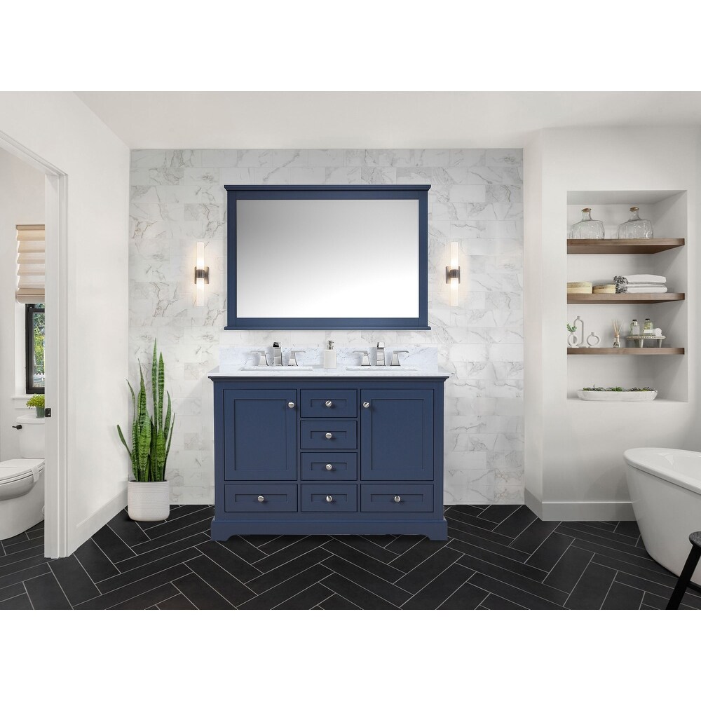 Dukes 48 in. W x 22 in. D Navy Blue Double Bath Vanity and Carrara Marble Top