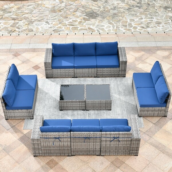 HOOOWOOO 12Piece Outdoor Patio Furniture Modular Wide Armrest Sectional Sofa Set