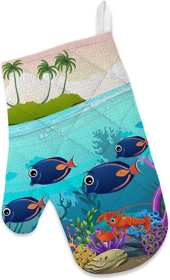 Insulation Kitchen Oven Mitts Potholder Apron 3pcs Set Undersea Life Non Slip Heat Resistant Gloves For Baking Cooking Bbq