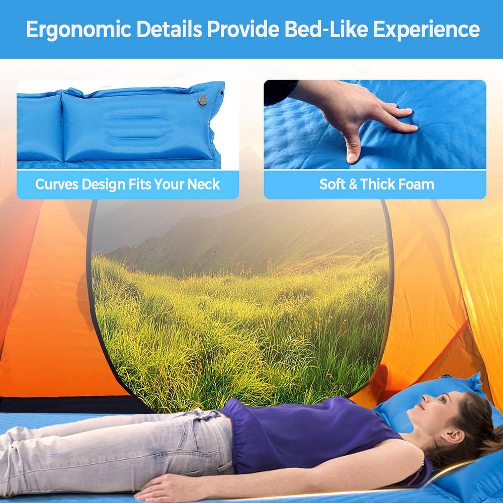 Costway Self-Inflating Camping Mat Outdoor Sleeping Pad with Pillows Bag for Camping OP70722