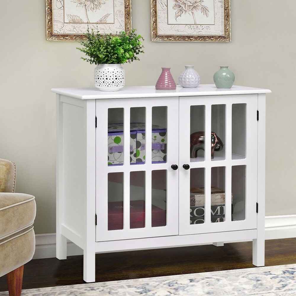 Glass Door Sideboard Console Storage Buffet Cabinet   32\