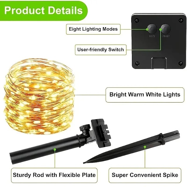 LED Solar Light 7M Outdoor Waterproof Fairy Garland String Lights Solar Lamp Decoration for Christmas Party Garden Patio 7M-50LEDs 12M-100LEDs 22M-200LEDs