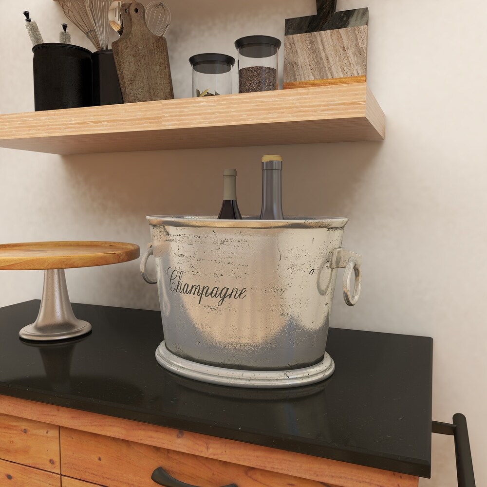 Silver Aluminum Champagne Text Ice Bucket