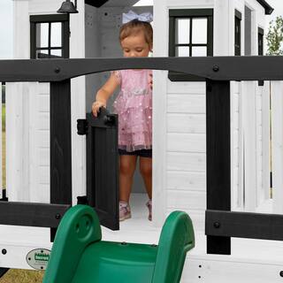 Backyard Discovery Sweetwater Heights Indoor Outdoor All Cedar Wooden White Elevated Playhouse with Clubhouse Ladder and Slide 2303027COM