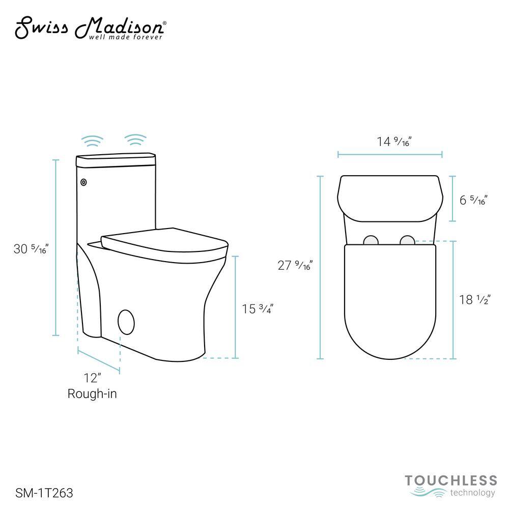 Swiss Madison Monaco 1-Piece 1.11.6 GPF Dual Touchless Flush Elongated Toilet in White Seat Included SM-1T263