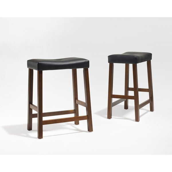 Classic Cherry 24-inch Upholstered Saddle Seat Bar Stools (Set of 2)