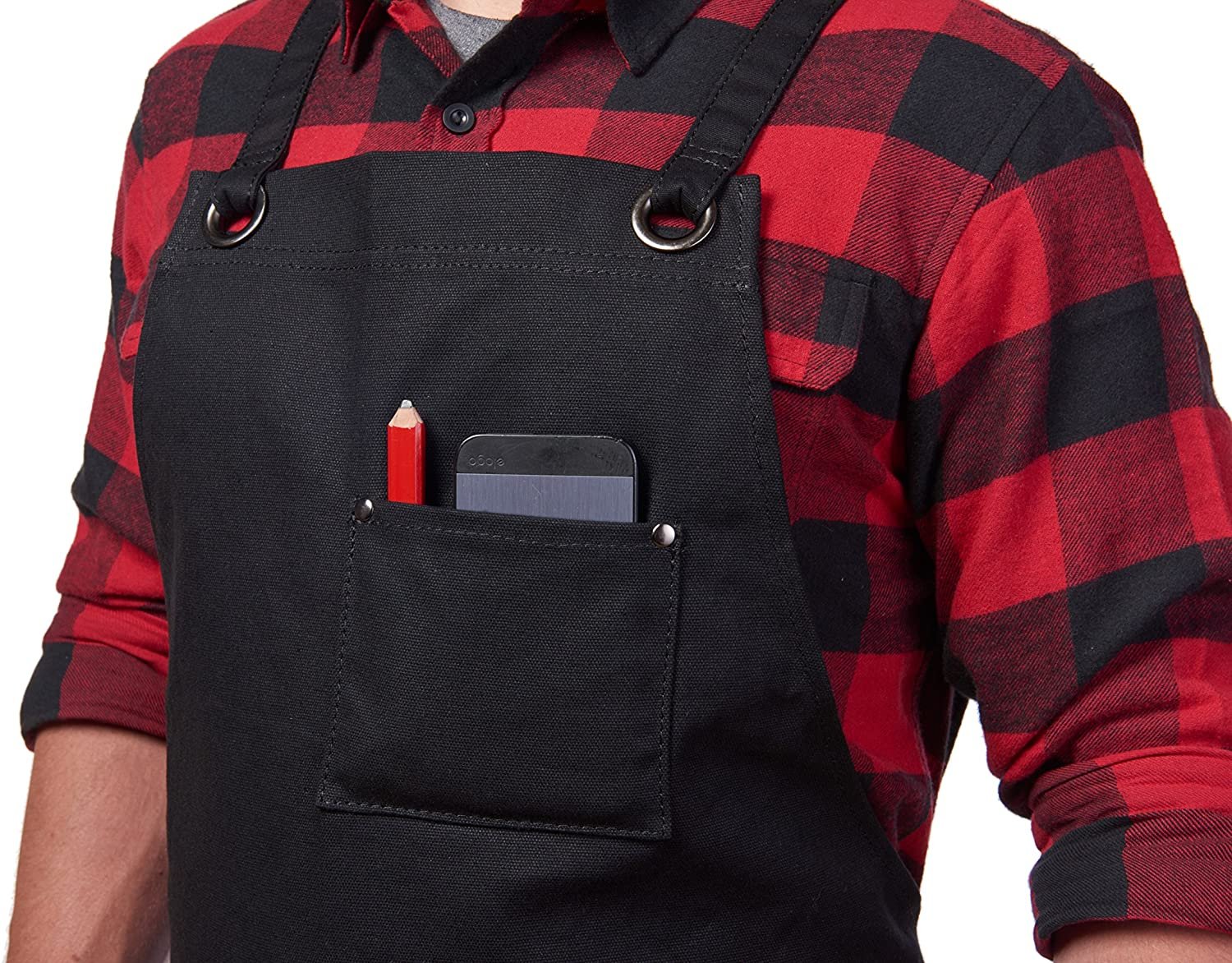 Hudson Durable Goods - Heavy Duty Waxed Canvas Work Apron with Tool Pockets (Black), Cross-Back Straps & Adjustable M to XXL