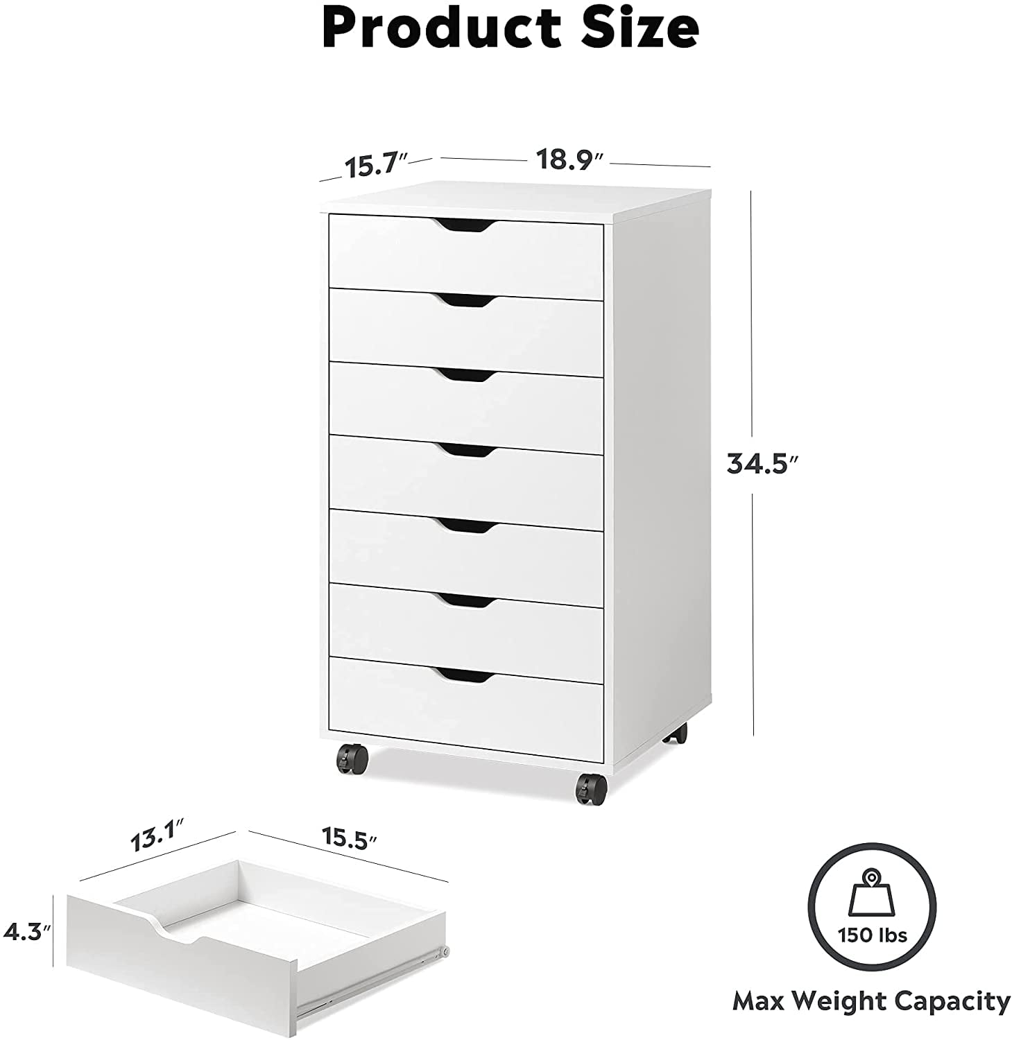 DEVAISE 7 Drawers Dresser, Tall Chest for Clost and Bedroom, White