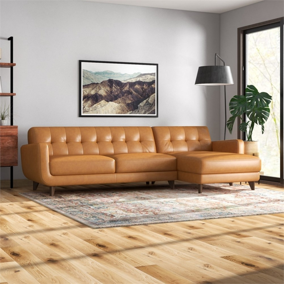 Eldorado Modern Living Room Top Leather Corner Sectional Couch in Cognac Tan   Midcentury   Sectional Sofas   by Homesquare  Houzz