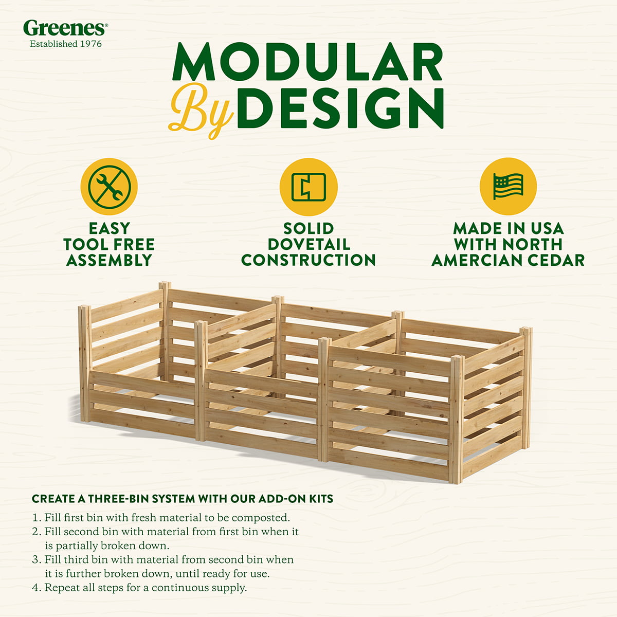 Greenes Fence 173.92 gal Beige Wood Multi-Stage Composting Bin