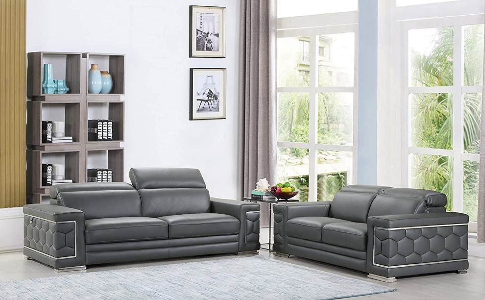 Elegant Loveseat  Genuine Leather Upholstery With Chrome Accents   Contemporary   Loveseats   by Decor Love  Houzz