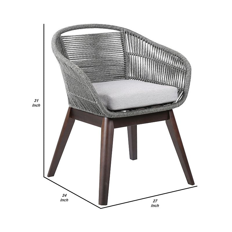 Indoor Outdoor Dining Chair with Fishbone Woven Curved Back， Gray