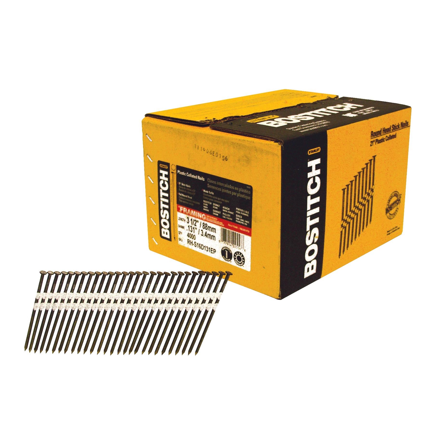 Stanley Bostitch 3-1/2 in. 11 Ga. Straight Strip Coated Framing Nails 21 deg 4，000 pk