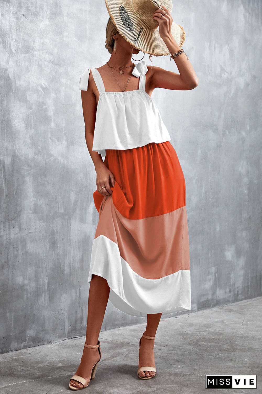 Tie Strap Color Block Maxi Dress