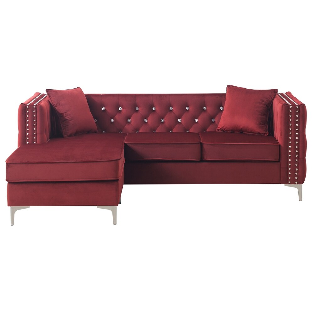 Paige 87 in. Velvet L Shape 3 Seater Sofa with 2 Throw Pillow   87\