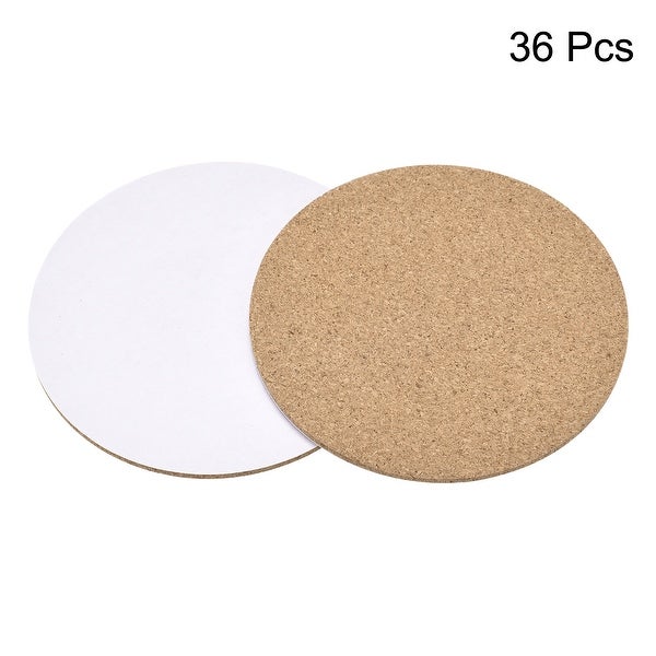 100mm Round Coasters 2mm Thick Cork Cup Mat Self-Adhesive Pad 36pcs - Wood