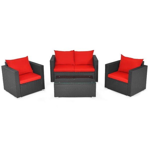 Costway 4PCS Patio Rattan Furniture Set Cushioned Sofa Chair Coffee