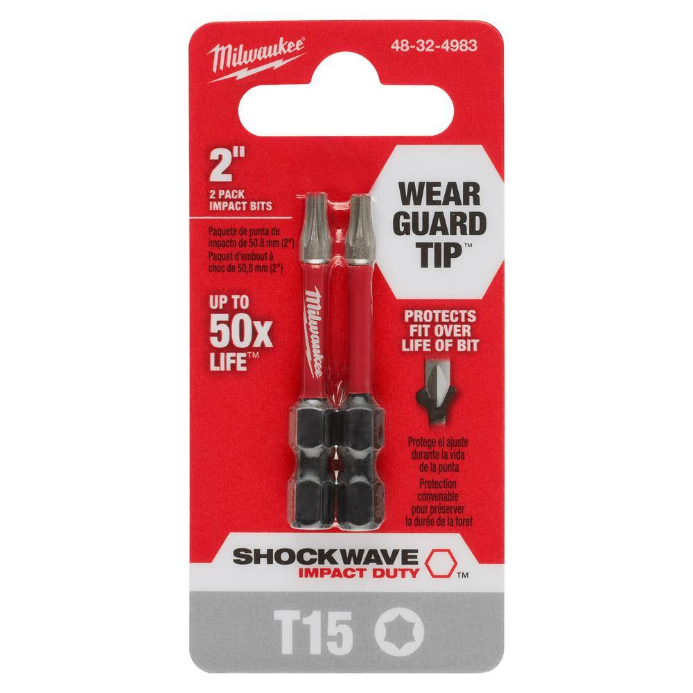 MW SHOCKWAVE Impact Duty 2 in. T15 Torx Alloy Steel Screw Driver Bit (2-Pack) 48-32-4983